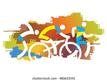 Autumn Triathlon race.
Triathlon athletes on the autumn grunge background. Vector available.