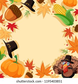 Autumn turkey border template illustration