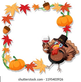 Autumn turkey border template illustration