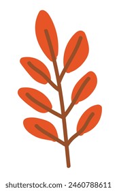 Autumn twig with red leaves in flat design. Forest branch with leaflets. Vector illustration isolated.