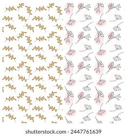 Autumn twigs and spots seamless patterns. Set of 2 Abstract backdrop texture in trendy soft shades