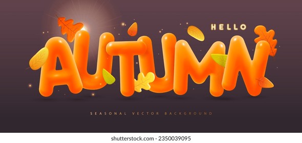 Fondo de tipografía otoñal con letras 3D y hojas caídas. Ilustración del vector