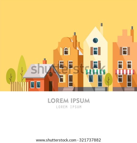 Autumn urban landscape. Flat design vector illustration.