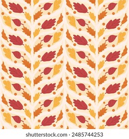 Autumn various leaves seamless pattern. Fall forest repeat background. Vector hand drawn illustration.