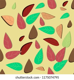 Autumn vector 3D leaves seamless pattern. Autumn colorful