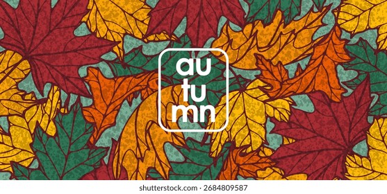Autumn vector abstract design with maple and oak leaves. Falling leaves botanical illustration