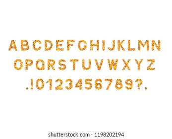 Autumn vector alphabet. Letters A-Z, numbers 0-9 and punctuations made of fallen leaves isolated on white. Sans serif font. Latin uppercase symbols. Easy to edit template for your fall artworks.