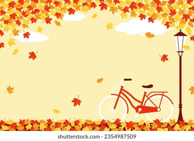 autumn vector background with a bicycle with autumn leaves for banners, cards, flyers, social media wallpapers, etc.