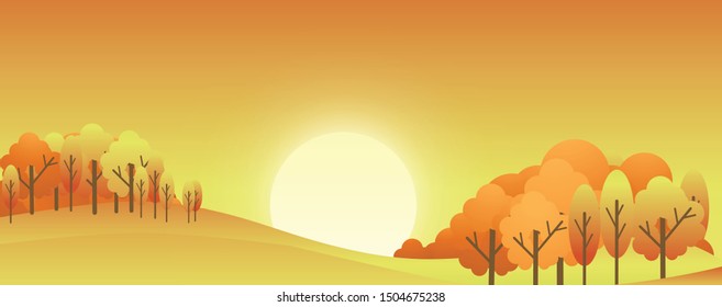 autumn vector background - color orange. hills with trees