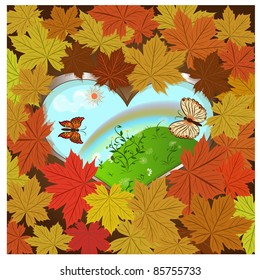Autumn vector background with frame of maple leaves.