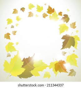 Autumn vector background with frame of yellow leaves and place for text. Back to school and seasons theme. EPS 10