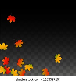 Autumn Vector Background with Golden Falling Leaves. Autumn Illustration with Maple Red, Orange, Yellow Foliage. Isolated Leaf on Transparent Background. Bright Swirl. Suitable for Cards.