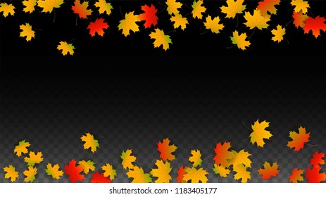 Autumn Vector Background with Golden Falling Leaves. Autumn Illustration with Maple Red, Orange, Yellow Foliage. Isolated Leaf on Transparent Background. Bright Swirl. Suitable for Covers.
