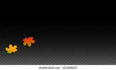 Autumn Vector Background with Golden Falling Leaves. Autumn Illustration with Maple Red, Orange, Yellow Foliage. Isolated Leaf on Transparent Background. Bright Swirl. Suitable for Cards.