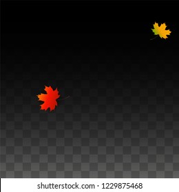 Autumn Vector Background with Golden Falling Leaves. Autumn Illustration with Maple Red, Orange, Yellow Foliage. Isolated Leaf on Transparent Background. Bright Swirl. Suitable for Banners.