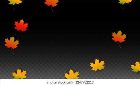 Autumn Vector Background with Golden Falling Leaves. Autumn Illustration with Maple Red, Orange, Yellow Foliage. Isolated Leaf on Transparent Background. Bright Swirl. Suitable for Flyers.