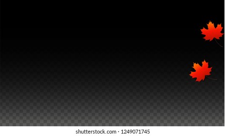 Autumn Vector Background with Golden Falling Leaves. Autumn Illustration with Maple Red, Orange, Yellow Foliage. Isolated Leaf on Transparent Background. Bright Swirl. Suitable for Cards.