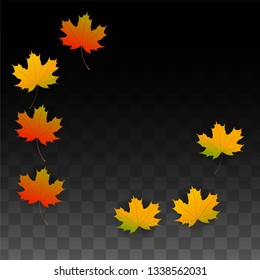 Autumn Vector Background with Golden Falling Leaves. Autumn Illustration with Maple Red, Orange, Yellow Foliage. Isolated Leaf on Transparent Background. Bright Swirl. Suitable for Posters.