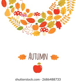 Autumn vector background, greeting card  with fall leaves in red, yellow, orange and brown colors with copy space for text