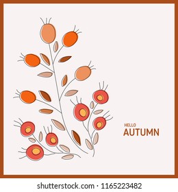Autumn vector background. Hello Autumn background with plants.  Vector illustration, autumn card. 