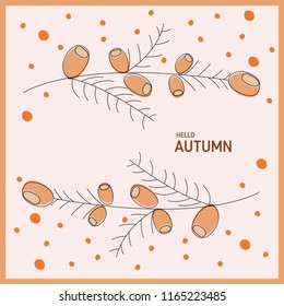 Autumn vector background. Hello Autumn background with plants.  Vector illustration, autumn card. 