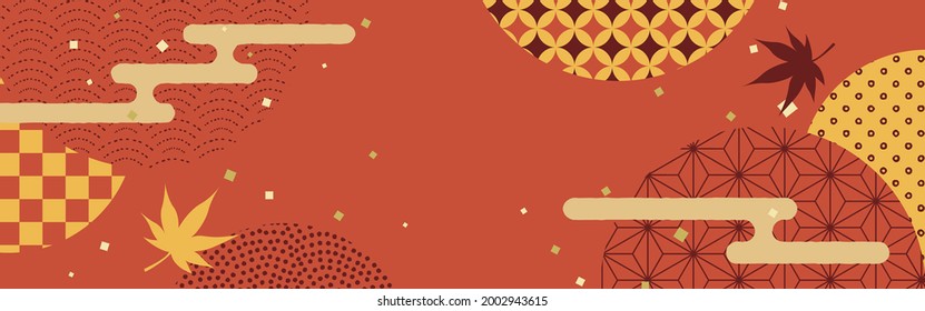 autumn vector background with Japanese traditional patterns for banners, cards, flyers, social media wallpapers, etc.