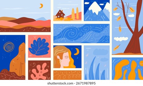autumn vector background with landscapes,leaves,boho