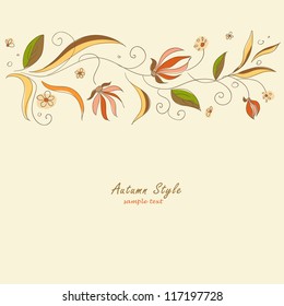 Autumn vector background with leaves and flowers