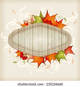 Autumn vector background with maple leaves and red viburnum