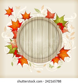 Autumn vector background with maple leaves and red viburnum