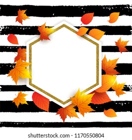 Autumn vector background with orange maple leaves and place for text . Abstract golden banner for seasonal fall sale. 