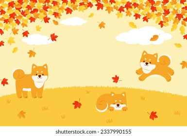 autumn vector background with shiba dogs in the forest for banners, cards, flyers, social media wallpapers, etc.