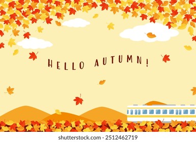 Fondo de Vector de otoño con un tren y hojas de otoño para Anuncios, tarjetas, volantes, Fondos de pantalla de redes sociales, etc.