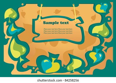 autumn vector background,green, blue leaf fall,wood tablet for text