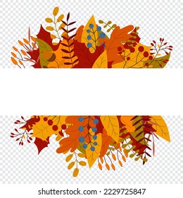 Autumn vector banner of leaves and branches. Hello autumn falling leaves. Autumnal foliage fall and popular leaves. Autumn design. Vector illustration