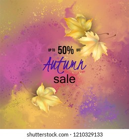 Autumn vector banner with maple leaves on watercolor background