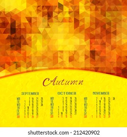 Autumn. Vector calendar for 2015. Abstract illustration template design - calendar of 2015 with holidays icons. Calendar paper design. Calendar for the rest of the year you can see in my portfolio