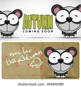 Autumn vector card with cartoon panda character.