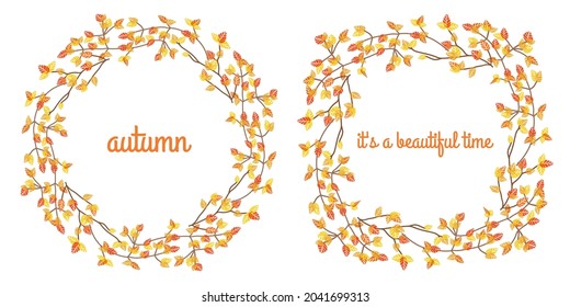 autumn vector circle and square frame leaves on a branch