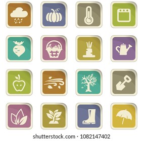 Autumn vector colored paper stickers with icons