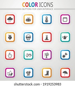 Autumn vector flat button icons with colored outline and shadow