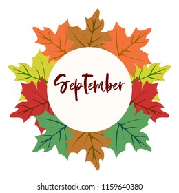 Autumn vector frame with leaf design and hand-drawn text "September"
