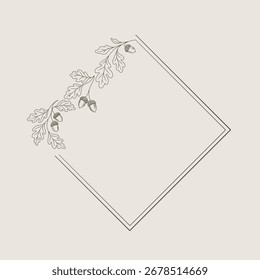 Marco de Vector de otoño con hojas de roble y bellotas - fondo decorativo para invitaciones, tarjetas y Diseños gráficos