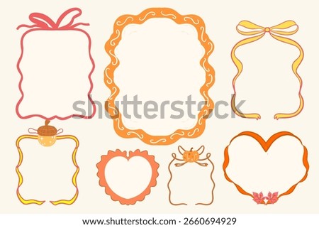 Autumn vector hand drawn oval vintage border set, coquettish celebration design. Elegant classic line decoration background, simple postcard decor. Watercolor invitation frame print, heart fall frame
