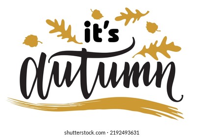 It's autumn. Vector autumn hand lettering typography. Hand lettering seasonal phrase. Saying handwritten modern brush calligraphy. Fall season handwritten linear style. Welcome autumn banner.