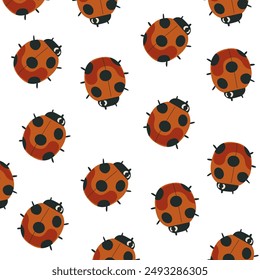 Autumn vector hand-drawn icons. Autumn cozy pattern with red cute ladybug. Symbol of autumn. Insects background