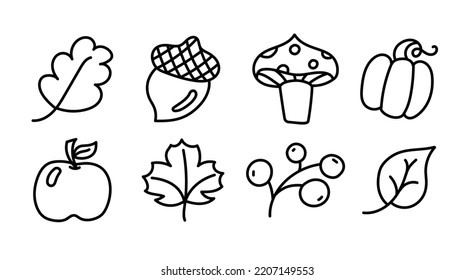 Autumn vector icon set outline. Coloring page