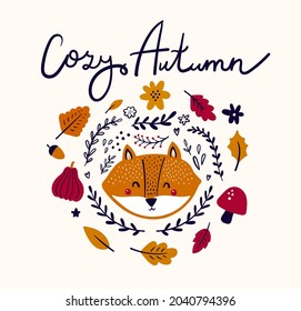 Ilustración vectorial de otoño con hojas de zorro y otoño