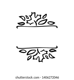 Autumn vector illustration leaves border frame with space text background. Black brush doodle sketch with gourds for thanksgiving day holiday