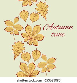 Autumn vector illustration. Autumn leaves. Vintage card. Seamless vertical pattern.
